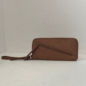 Free People Wallet Zip Around Wristlet Vegan Leather Brown 8"x4" NWOT